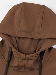 Manfinity Homme Men Slogan Graphic Asymmetrical Hem Drawstring Hoodie - Coffee Brown - View 6