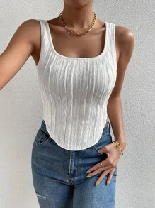 SHEIN Essnce Top tank unicolor de cuello scoop - Blanco - Ver 2