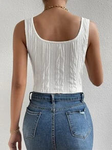 SHEIN Essnce Top tank unicolor de cuello scoop - Blanco - Ver 3