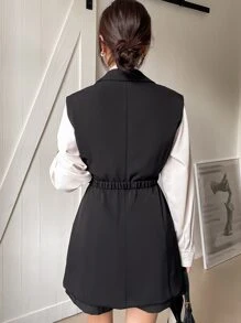 DAZY 商務休閒純色無袖修身西裝外套，秋季服飾，返校女裝西式穿搭 - 黑色 - 查看 2
