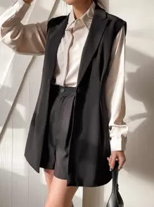 DAZY 商務休閒純色無袖修身西裝外套，秋季服飾，返校女裝西式穿搭 - 黑色 - 查看 6