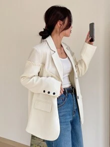DAZY Ladies Fall Lapel Neck Long Sleeve Patchwork Fringe Trim Business Casual Blazer