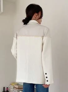 DAZY Ladies Fall Lapel Neck Long Sleeve Patchwork Fringe Trim Business Casual Blazer