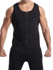 Men Zipper Front PU Polyurethane Sports Tank Top - Blue - View 5