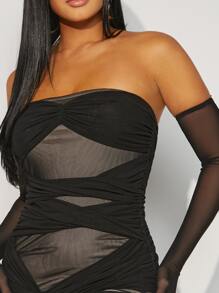 Hauture Twist Front Dress With Arm Sleeves - Black - View 3