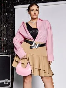 SHEIN ICON Plus Drop Shoulder Shirt Without Belt - Baby Pink - View 1