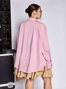 SHEIN ICON Plus Drop Shoulder Shirt Without Belt - Baby Pink - View 2