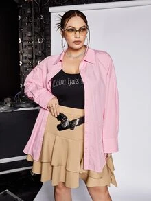 SHEIN ICON Plus Drop Shoulder Shirt Without Belt - Baby Pink - View 9