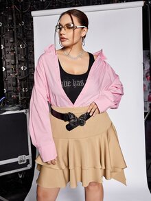 SHEIN ICON Plus Drop Shoulder Shirt Without Belt - Baby Pink - View 8