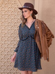 Rusttydustty 碎花燈籠袖褶邊洋裝 - 彩色 - 查看 6