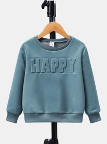 SHEIN Young Boys Casual Loose Comfortable Versatile English Graphic Print Crew Neck Sweatshirt,In Fall/Winter - Dusty Blue - View 1