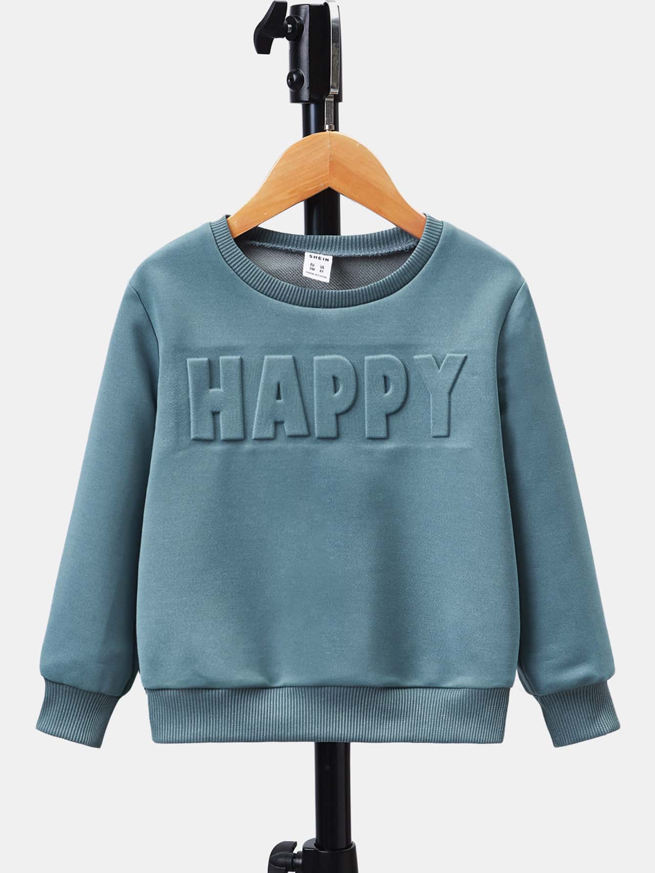 SHEIN Young Boys Casual Loose Comfortable Versatile English Graphic Print Crew Neck Sweatshirt,In Fall/Winter - Dusty Blue - View 1