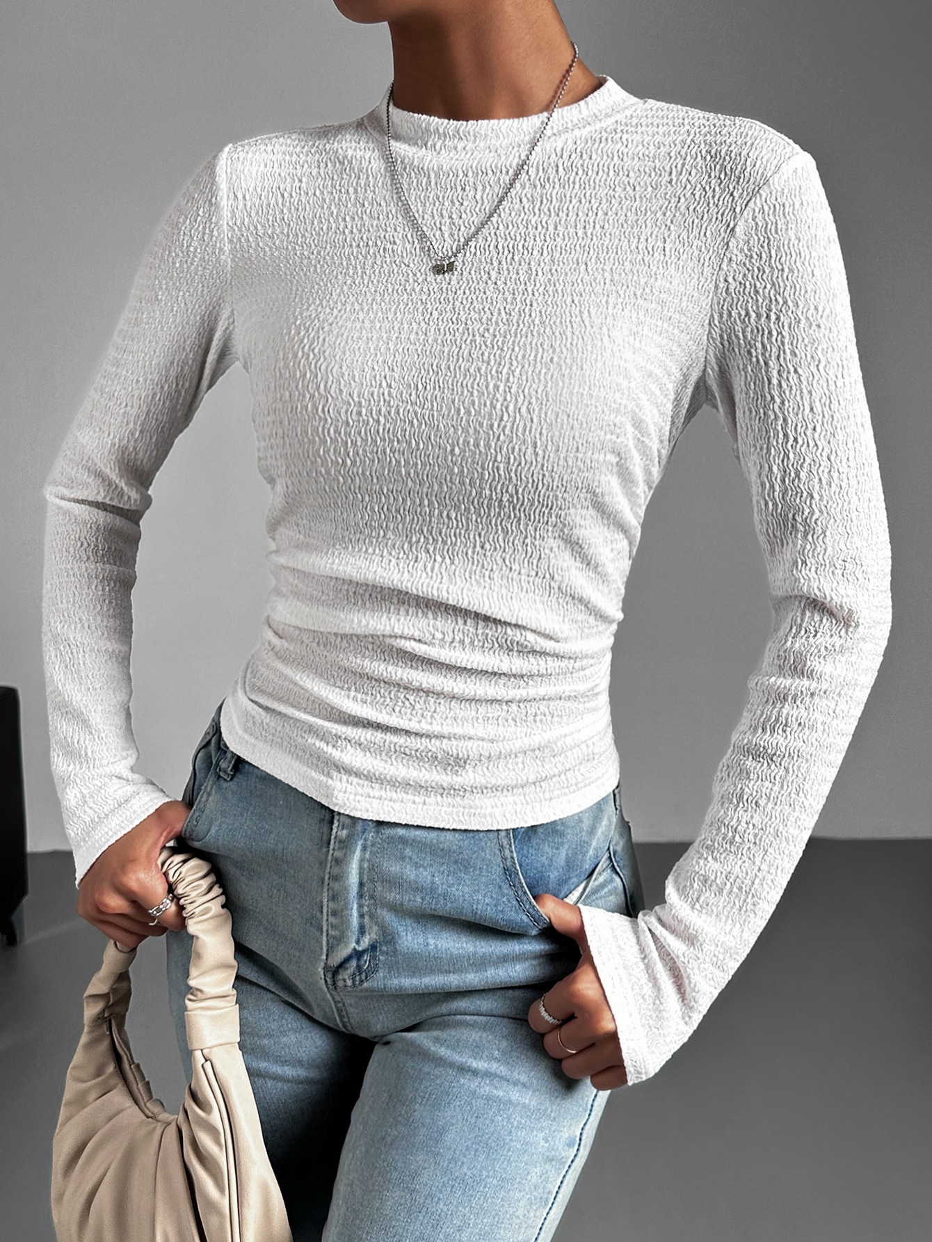 Mock Neck Ruched Tee