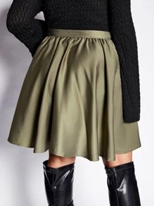 SHEIN ICON Plus Solid Flared Skirt - Army Green - View 2