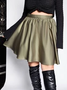 SHEIN ICON Plus Solid Flared Skirt - Army Green - View 4