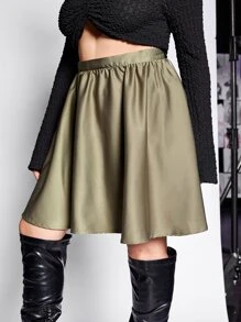 SHEIN ICON Plus Solid Flared Skirt - Army Green - View 6