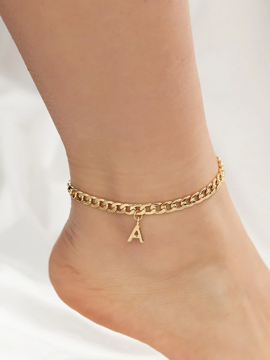 字母墜飾腳錬 - 金黃色 - 查看 1