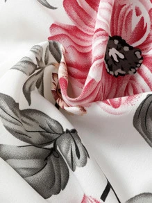 Girls Floral Print Ruffle Trim Shirred Bodice Dress - White - View 3