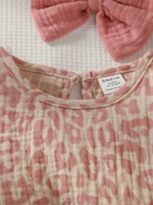 Baby Girl Leopard Print Ruffle Trim Bow Front Bodysuit With Accessory Headband