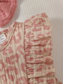 Baby Girl Leopard Print Ruffle Trim Bow Front Bodysuit With Accessory Headband