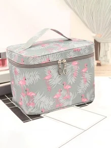 1pc Tropical & Flamingo Pattern Toiletry Travel Bag - Grey - View 1