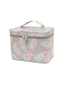 1pc Tropical & Flamingo Pattern Toiletry Travel Bag - Grey - View 3
