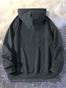 Manfinity Campus Court Men Plus Letter Graphic Kangaroo Pocket Drawstring Hoodie - Dark Grey - View 2