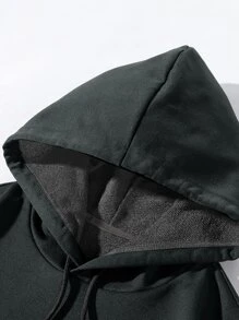 Manfinity Campus Court Men Plus Letter Graphic Kangaroo Pocket Drawstring Hoodie - Dark Grey - View 3