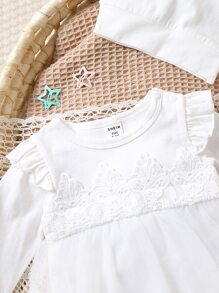 Newborn Baby Eyelet Embroidery Ruffle Trim Bodysuit & Trousers