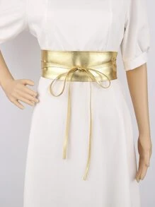 Party 1PC Retro Metallic Litchi Embossed Belt For Coats And Dresses Halloween Summer, School Fall, Autumn, Halloween - Gold - View 1