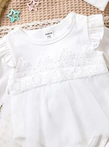 Newborn Baby Eyelet Embroidery Ruffle Trim Bodysuit & Trousers