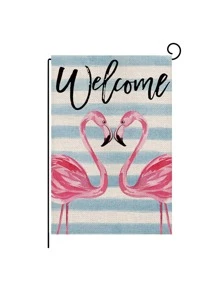 1pc Flamingo & Letter Graphic Garden Flag - Multicolor - View 1