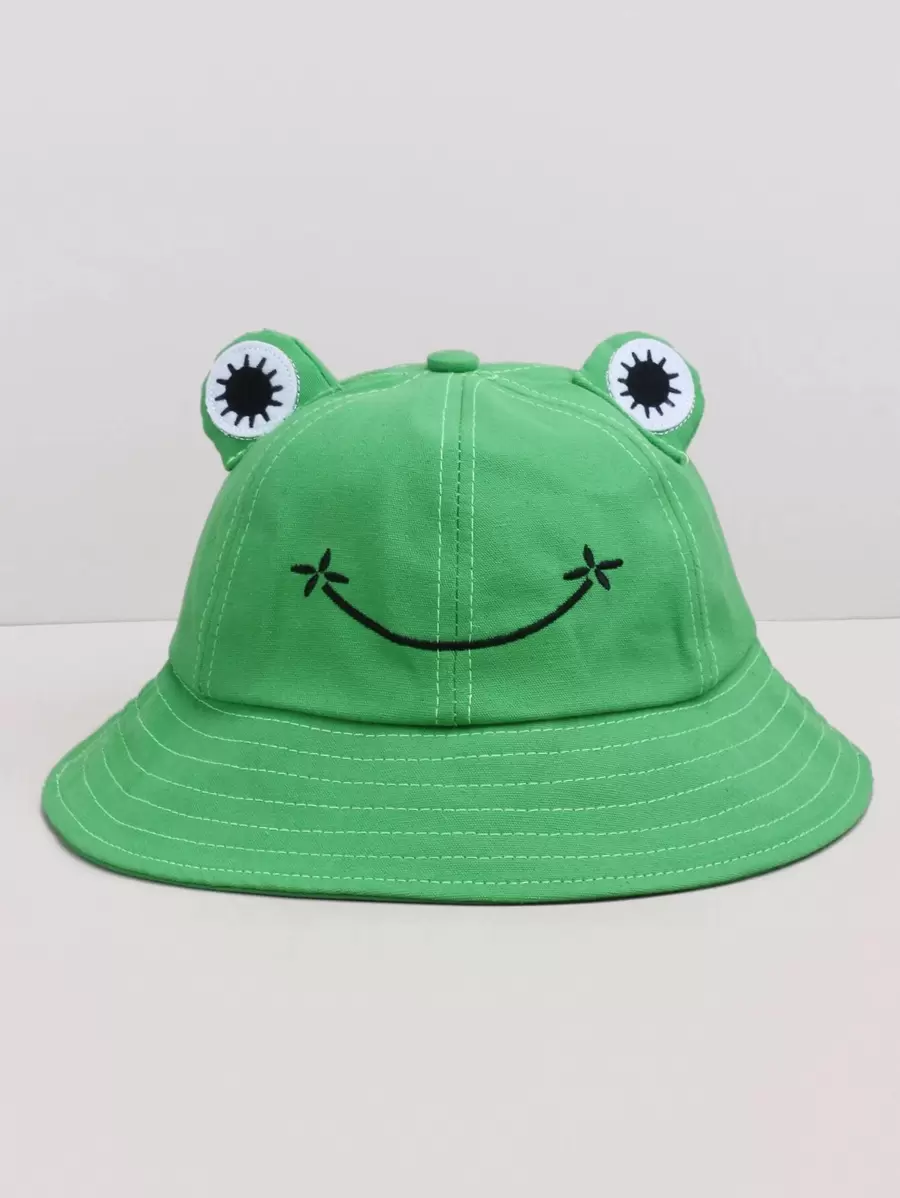 Sombrero cubo con bordado de rana - Verde - Ver 1