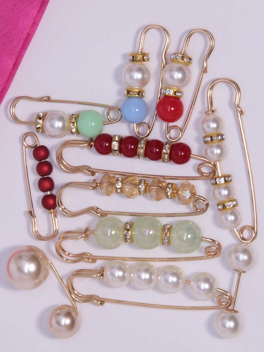 11pcs Rhinestone & Faux Pearl Decor Scarf Clip Christmas