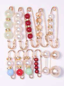 11pcs Rhinestone & Faux Pearl Decor Scarf Clip Christmas