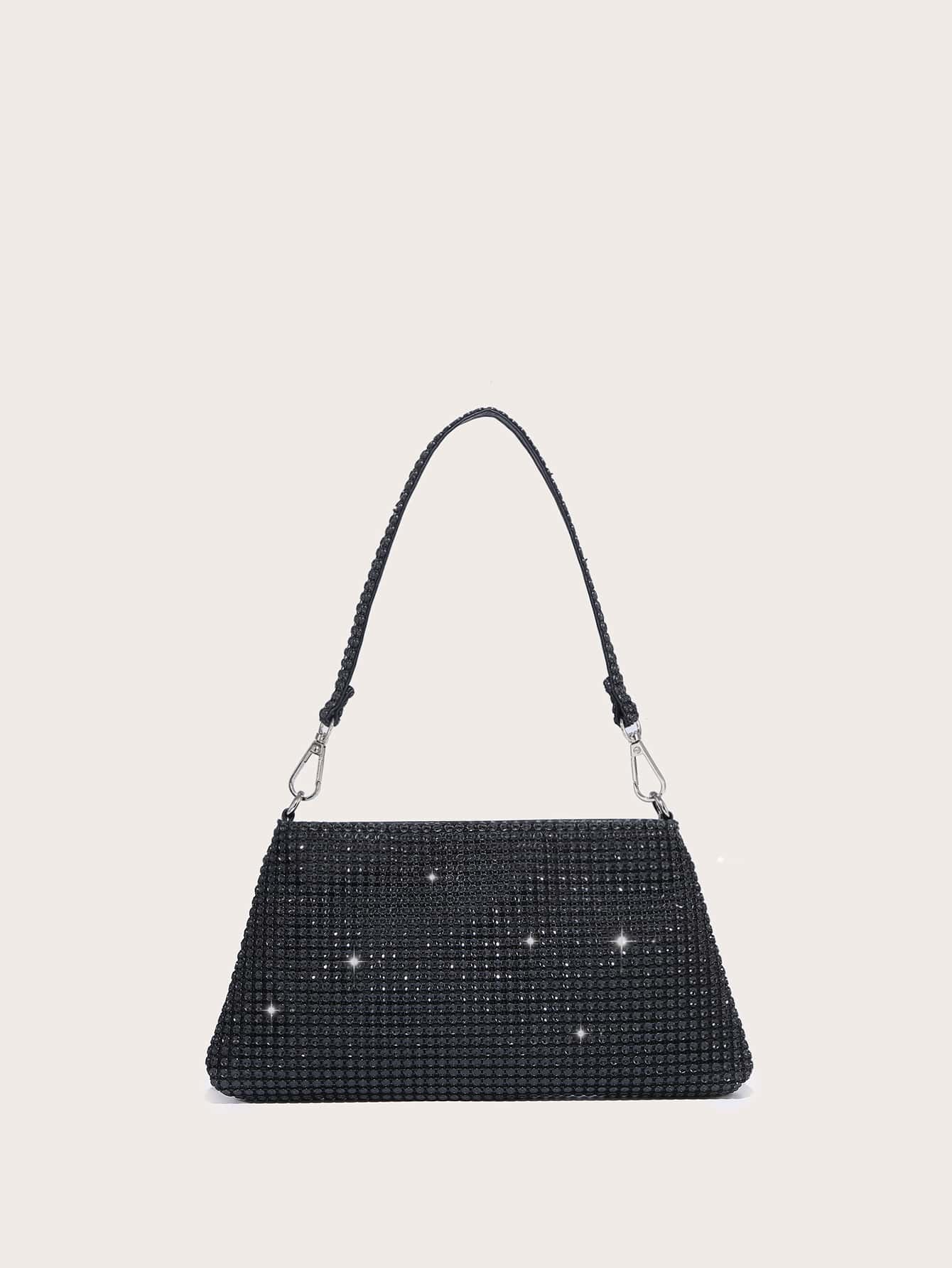 Glamorous Glitter Bling, Sequin, Luxury, Shiny Rhinestone Decor Evening Bag Faux Pearl, Rhinestone For Party Girl, Woman, Bride Perfect For Party, Wedding, Prom, Dinner/Banquet, For - Black - View 1