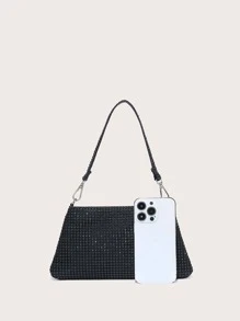 Glamorous Glitter Bling, Sequin, Luxury, Shiny Rhinestone Decor Evening Bag Faux Pearl, Rhinestone For Party Girl, Woman, Bride Perfect For Party, Wedding, Prom, Dinner/Banquet, For - Black - View 4