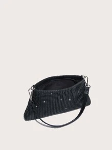 Glamorous Glitter Bling, Sequin, Luxury, Shiny Rhinestone Decor Evening Bag Faux Pearl, Rhinestone For Party Girl, Woman, Bride Perfect For Party, Wedding, Prom, Dinner/Banquet, For - Black - View 3