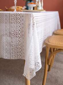 Hollow Out Lace Tablecloth - White - View 2