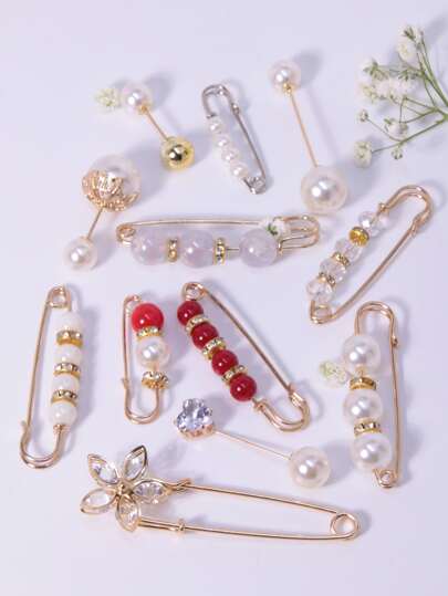 12 件仿梨形多款式多尺寸围巾固定装饰防走光纽扣别针架女士日常使用配饰女士时尚胸针