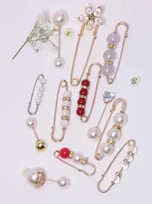 12PCS Faux Pear Multi-Style Multi Sizes Scarf Fix Decor Anti Expose Button Pin Holder For Women Daily Use Accessories Women Fashionable Brooch