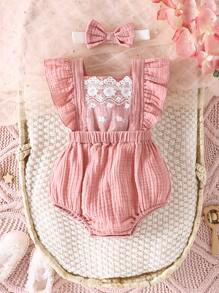 Body con ribete de volantes y malla bordada para bebé - Rosa coral - Ver 1