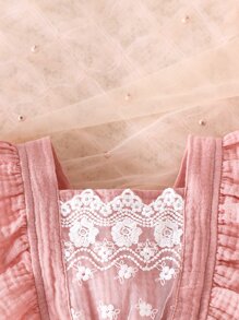 Body con ribete de volantes y malla bordada para bebé - Rosa coral - Ver 5