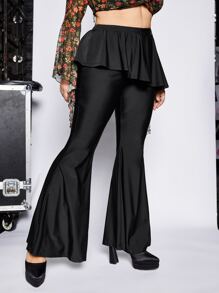 SHEIN ICON Pantalones acampanados ribete con fruncido - Negro - Ver 4
