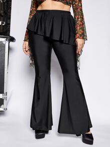 SHEIN ICON Pantalones acampanados ribete con fruncido - Negro - Ver 5