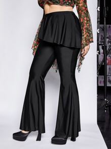 SHEIN ICON Pantalones acampanados ribete con fruncido - Negro - Ver 6