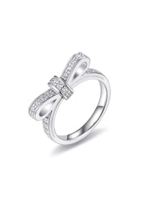 Trang trí nơ bằng đá Cubic Zirconia Ban nhạc cưới bằng bạc - Bạc - Xem 1