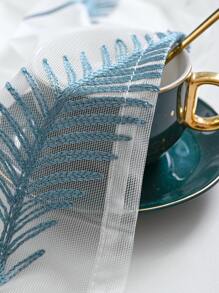 葉子刺繡單片透視窗簾 - 藍白色 - 查看 2