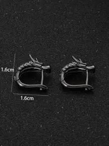 Men Chinese Dragon Design Hoop Earrings - Gun Black - View 3