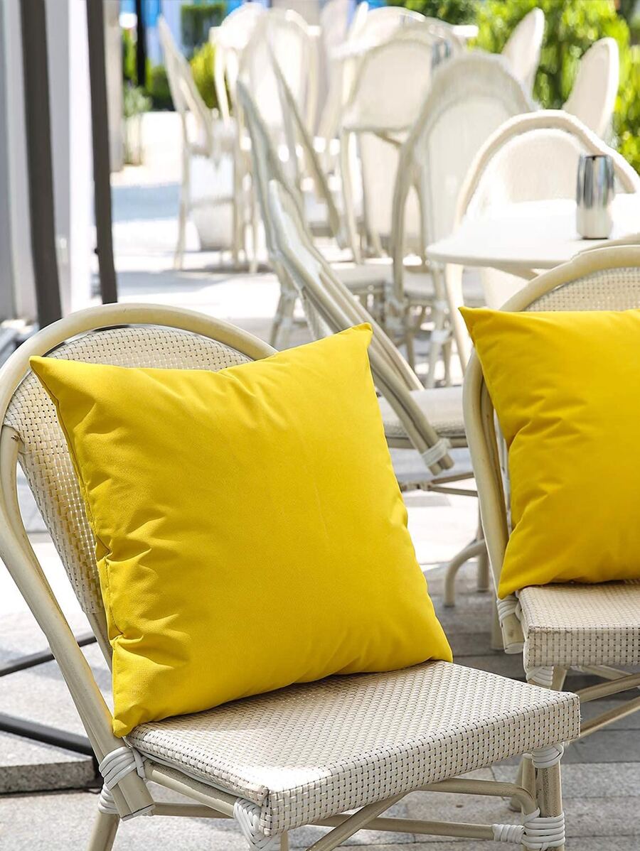 1pc Solid Outdoor Waterproof Cushion Cover Without Filler - Yellow - View 1